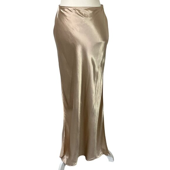 Ferragamo Satin Skirt in Beige 38 New Womens Maxi Gold Long Formal - Picture 6 of 15